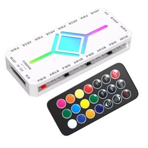 TEUCER ARGB Fan Hub Controller – 9-Port PWM Splitter with Remote (5V 3-Pin, SATA Powered)